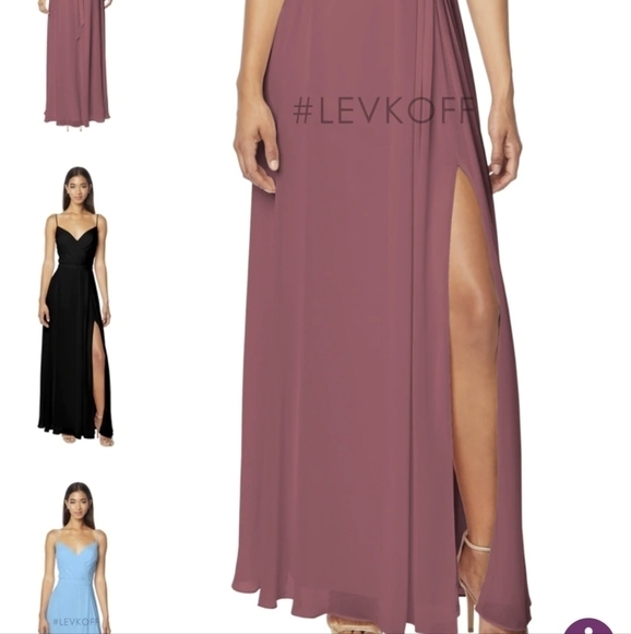 BILL Levkoff Rose wood Chiffon Dress with Spaghetti straps 10 - Picture 2 of 16